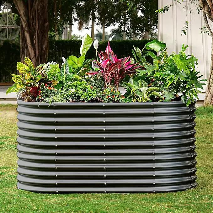 Land Guard 6x3x3ft Oval Galvanized Raised Garden Beds, Large-Capacity Metal Planter Box Outdoor, Durable Deep Raised Garden Bed 3ft Tall, Raised Beds for Gardening Vegetables, Dark Grey by GreenHaven Gardens