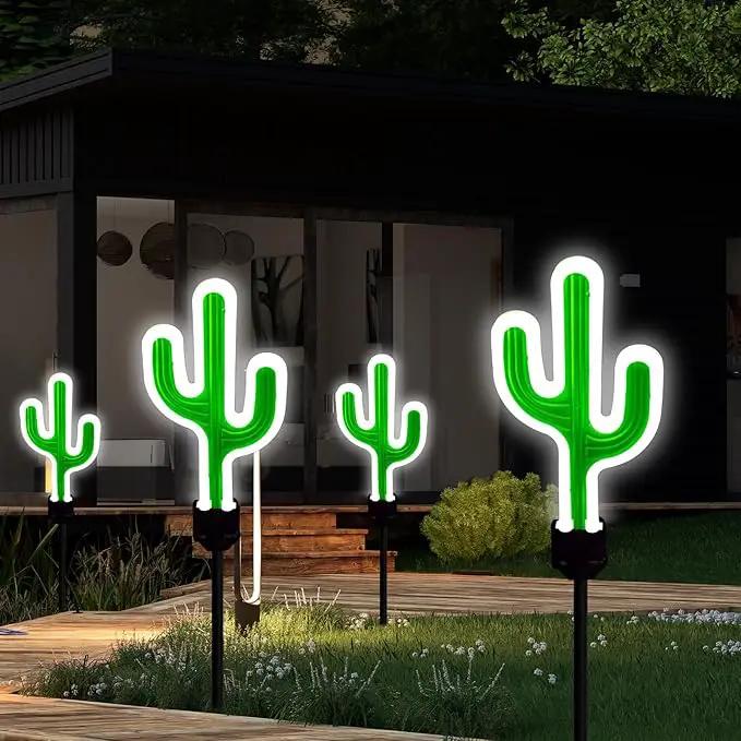 Solar Cactus Neon Lights Outdoor Decor- 2 Pack 41.3 in Gifts for Mom Woman, Garden Stake Decorative LED Lights Waterproof Path Lighting for Christmas Yard Lawn Patio Walkway Driveway Sidewalk Decor by GreenHaven Gardens