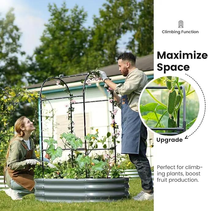 KING BIRD Raised Garden Bed with Arched Trellis Galvanized Planter Garden Box Outdoor for Gardening, Climbing Vegetables, Flowers 3.94x1.97x0.98 Ft, Dark Grey by GreenHaven Gardens