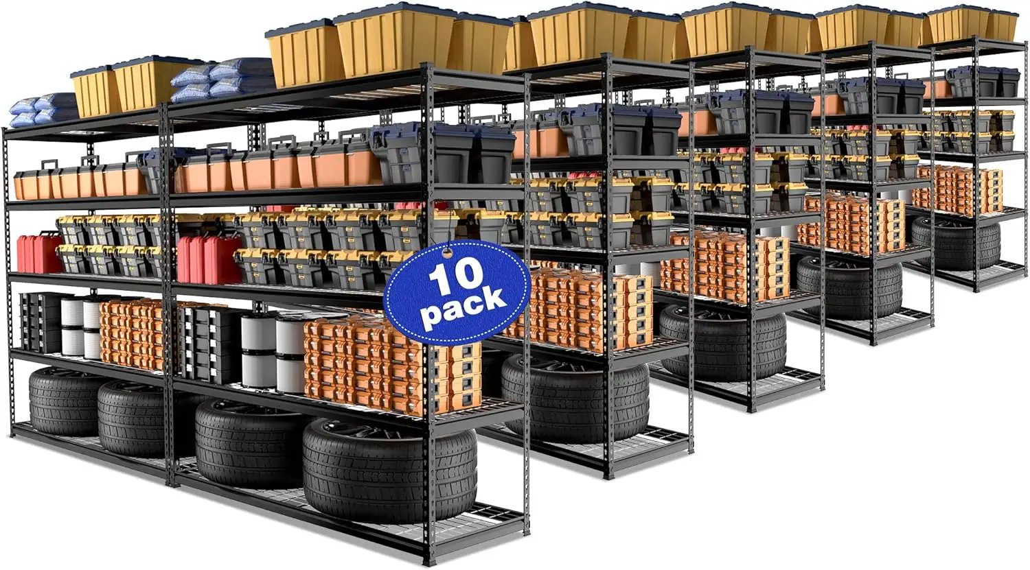 WORKPRO 5-Tier Metal Shelving Unit, 48”W x 24”D x 72”H, Heavy Duty Adjustable Storage Rack, 4000 lbs Load Capacity (Total), for Garage, Basement, Warehouse, 10 Pack by GreenHaven Gardens