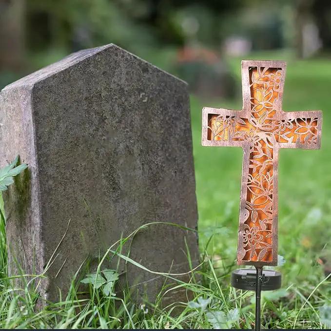 HUYIENO Solar Cross Garden Stake Lights 38inch Metal Outdoor Waterproof Memorial Garden Decor 2 Lighting Modes Cemetery Decorations for Grave for Remembrance Gifts & Sympathy Gifts by GreenHaven Gardens