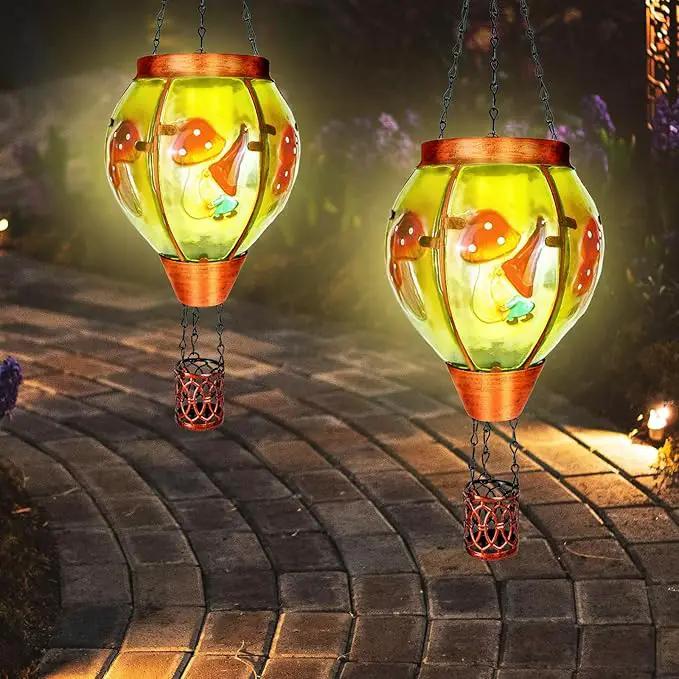 4 Pack Solar Hot Air Balloon Lantern with Flame， Mushroom Gnome Glass Solar Hanging Lanterns Outdoor for Outside Garden Patio Tree Porch Yard, Mushroom Gifts for Women Grandma Mom - Mushroom by GreenHaven Gardens