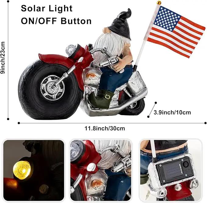 Solar Garden Gnomes Statues,Garden Sculptures & Statues,Motorcycle Gnome Garden Statues Outdoor Clearance with Lights,Resin Garden Decor for Outside Patio Lawn Garden Gift by GreenHaven Gardens