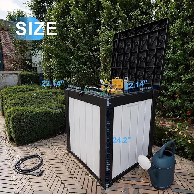 50 Gallon Outdoor Deck Box,Storage Lockable Waterproof Patio Furniture,Garden Tools,Cushions,Pool Accessories Outside Storage Resin Box(SM Black&White) by GreenHaven Gardens