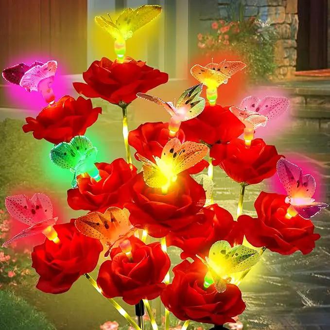 Solar Butterfly Rose Garden Lights Outdoor Waterproof Decorative Flower Garden Decor Yard Patio Lawn Outdoor, Gifts for Mother's Day3 Pack Gifts for Women (Butterfly Rose) by GreenHaven Gardens