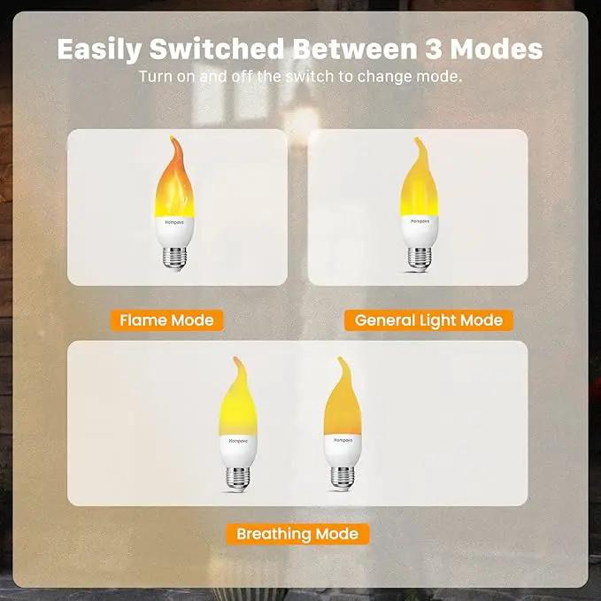 Hompavo Upgraded LED Flame Light Bulbs, 3 Modes Flickering Light Bulbs, E26 Chandelier Base Candle Fire Light Bulb for Halloween Christmas Party Porch Indoor & Outdoor Home Decoration - 6 Pack by GreenHaven Gardens