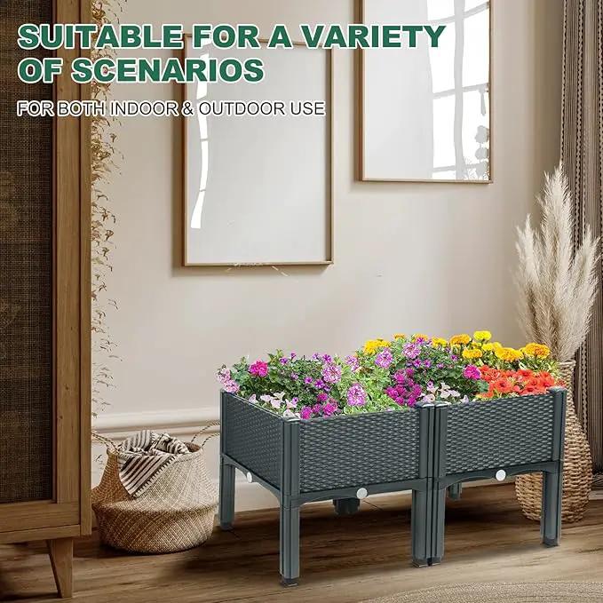 Emalie Raised Garden Beds Elevated Plastic Planter Box with Drainage Plugs Perfect for Vegetables Flowers Herbs Growing Outdoor, 31.5" Lx15.7 Wx16.5 H Grey by GreenHaven Gardens