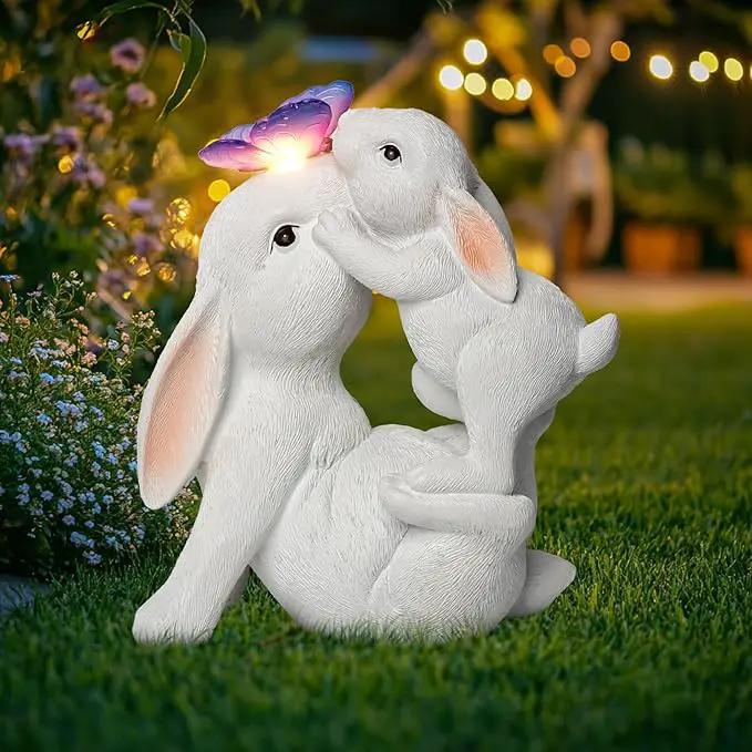 Easter Bunny Figurines Solar Garden Outdoor Statue with Butterfly Decorations Lights Easter Bunnies Decor Gifts for Women Mom Rabbit Statue for Outside Yard Patio Garden Lawn Ornament by GreenHaven Gardens