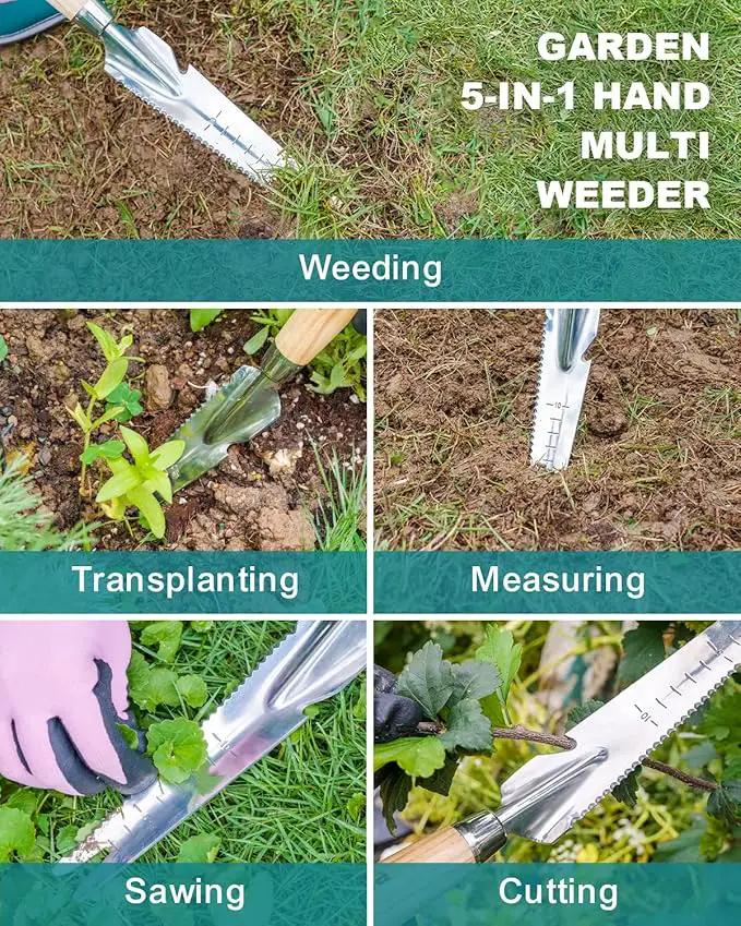 Hand Weeder Trowel Garden Weed Puller Weed Pulling Tool Hand Weeder Cutter Tool for Gardening Weeding Digging Cutting Transplanting Measuring Planting Removing Multi Use Garden Weed Picker Hand Tool by GreenHaven Gardens