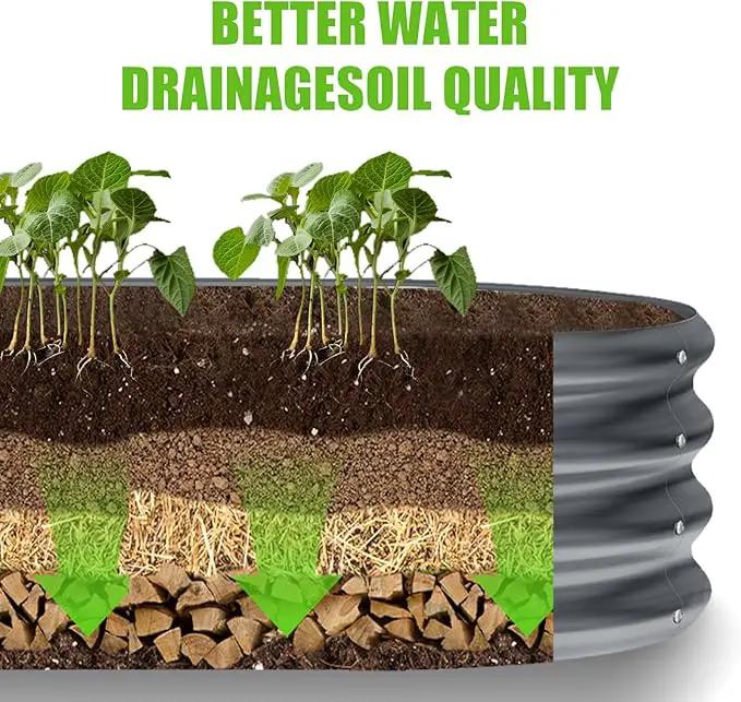 Land Guard 8×2×1ft Galvanized Raised Garden Bed Kit, 108 Gallon Capacity Raised Garden Boxes Outdoor, Oval Metal Raised Garden Beds for Vegetables, Modern Grey(with 10 Connecting rods) by GreenHaven Gardens