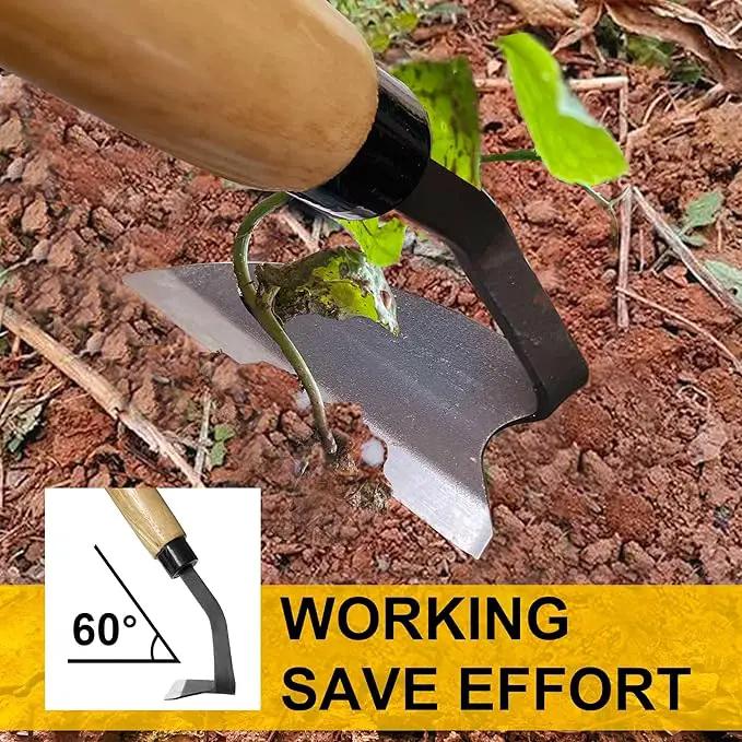 Japanese Weeding Sickle, Wide Blade Gardening Tools - Premium Quality Hand Hoes/Weeding Sickle Have Very Sharp Edge for Quick Work (Long Handle) by GreenHaven Gardens