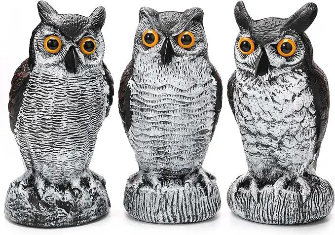 Ezoon 3 Pack Owl Decoy to Scare Birds Away, Fake Owl Scarecrows, Pigeon Deterrent, Plastic Owl Statue for Outdoor Garden Yard by GreenHaven Gardens