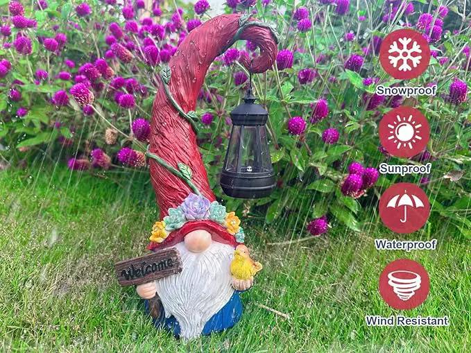 Gnome Garden Decor Statue Solar Lights Outdoor Decor with Succulent and 6 LED Lights,for Balcony,Garden,Patio,Yard,Lawn,Housewarming Birthday Gifts for Women/Mom/Grandma by GreenHaven Gardens