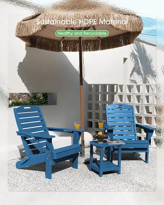 Adirondack Chairs Set of 4, Outdoor Fire Pit Chairs, HDPE All-Weather Adirondack Chairs with Cup Holder, Lawn Chair for Deck, Patio, Garden (NavyBlue) by GreenHaven Gardens