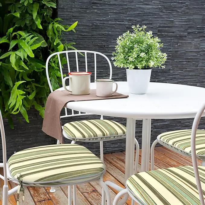 Indoor/Outdoor Chair Cushions 16x17 Inch, Patio Chair Cushions with Ties, All Weather Seat Cushions for Patio Furniture Home Garden Chair Use, Set of 4,Stripe Onyx by GreenHaven Gardens