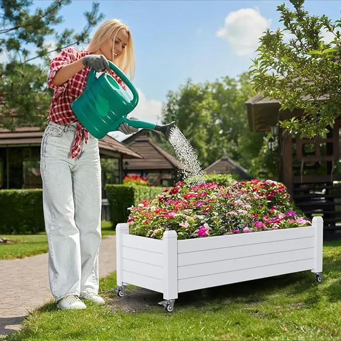 Horticulture Garden Bed, Divisible Resin Planter Box for Backyard, Patio, Balcony, with 4 Legs and 4 Swivel Lockable Wheels(Ashen,43.31 * 17.72 * 17.56) by GreenHaven Gardens