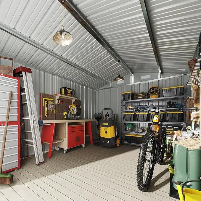 Aoxun 10x10 FT Outdoor Storage Shed Garden Metal Shed with Lockable Door Outdoor Large Shed for Tool, Garbage Can, Bike, Mower, Brown by GreenHaven Gardens