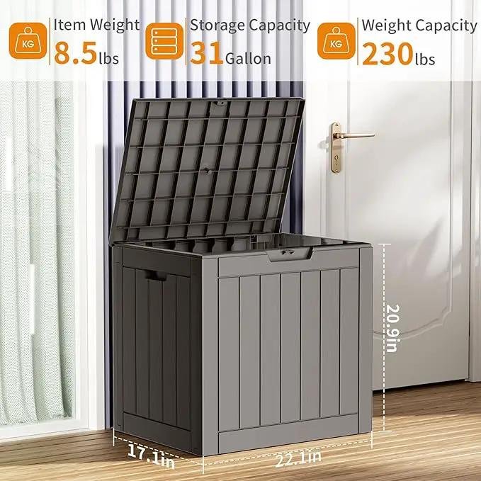 31 Gallon Resin Deck Box, Lockable Patio Outdoor Storage Box for Furniture, Garden Tools and Tools Storage, Waterproof Outside Storage Boxes - Grey by GreenHaven Gardens
