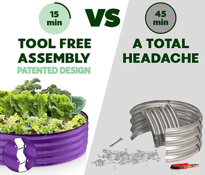 Round Galvanized Raised Garden Bed // 4×4×1 ft (2-Pack) Galvanized Raised Garden Beds Outdoor for Gardening, Vegetables, Flowers // Patented Tool-Free Design Round Planter (Purple) by GreenHaven Gardens