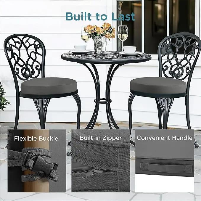 Codi Round Outdoor Chair Cushions 15 Inch, Patio Bistro Cushion Set of 2, Waterproof with Adjustable Straps, Grey 15x15'' by GreenHaven Gardens