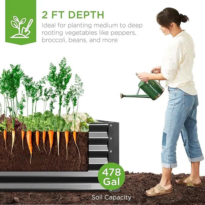 Best Choice Products 8x4x2ft Outdoor Metal Raised Garden Bed, Deep Root Planter Box for Vegetables, Flowers, Herbs, and Succulents w/ 478 Gallon Capacity - Gray by GreenHaven Gardens