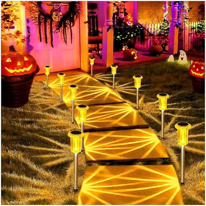 DenicMic Solar Lights Outdoor Pathway Lights LED Waterproof Acrylic Lamp Head Stainless Steel Stake for Yard Garden Landscape Path Walkway Driveway Patio Lawn (Orange 10Pack) by GreenHaven Gardens