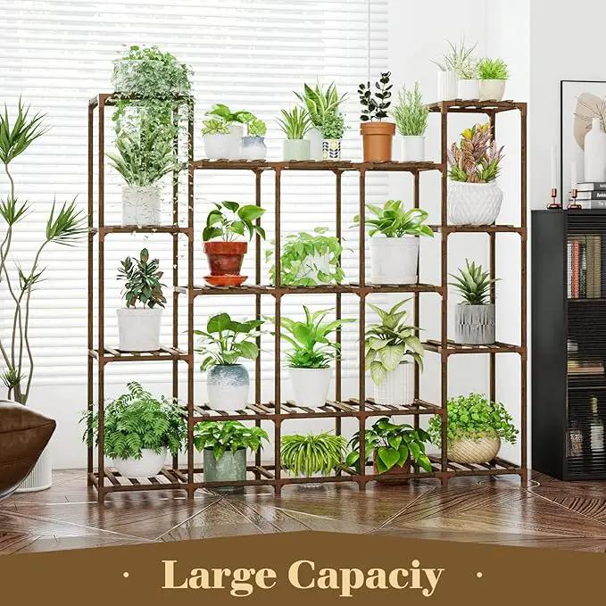 Bamworld Large Plant Stand Indoor Plant Shelf Outdoor Tall Wood Plant Holder for Living Room Multiple Plants Patio Balcony Garden 17 Pots by GreenHaven Gardens