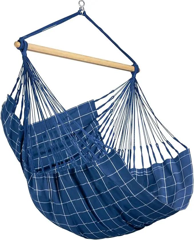 LA SIESTA® - XL King Domingo Hammock Swing Chair - Weather & Tear Resistant Hanging Hammock Chair - Indoor Outdoor Hammock Chair Swing - Hanging Chair for Patio Porch Bedroom - Max 355 Lbs, Marine by GreenHaven Gardens
