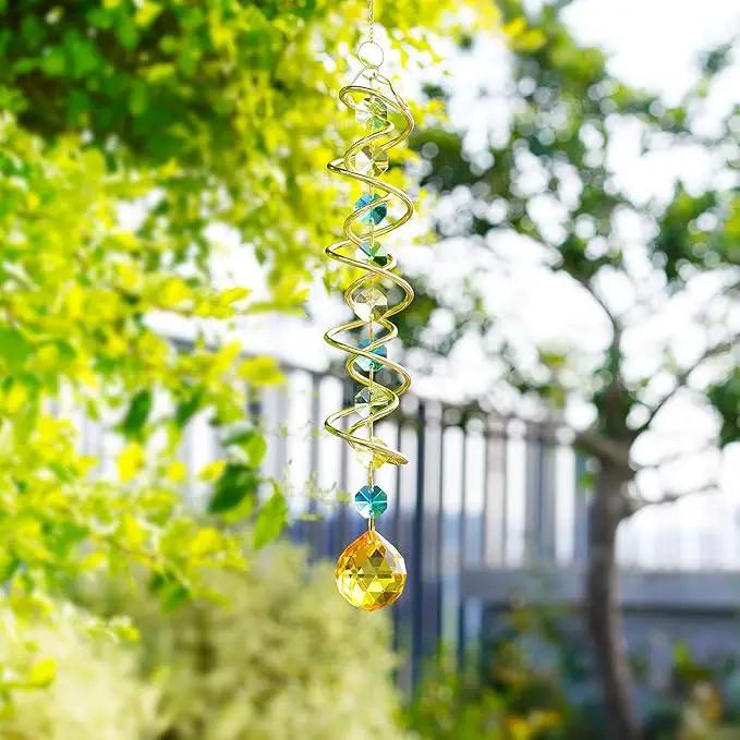 H&D HYALINE & DORA Glass Gazing Ball Spiral Tail Decorative Sun Catcher,17.7in Rainbow Maker Double-Spiral W/Yellow Crystal Ball Prism Sun Catcher for Indoor Outdoor Garden Decoration by GreenHaven Gardens