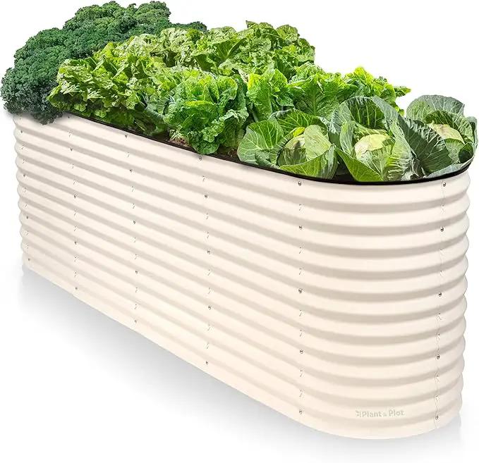 9-in-1 Galvanized Raised Garden Beds Outdoor // 8×2×2.5 ft Modular Planter for Gardening, Vegetables, Flowers // 32" Extra Tall Metal Raised Garden Bed (White) // Patented Design Planter Box by GreenHaven Gardens