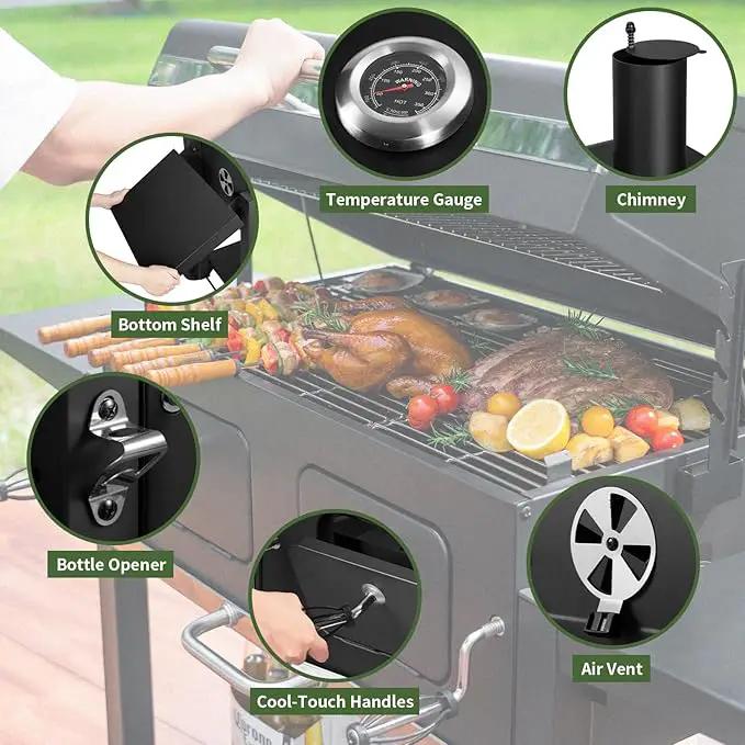Kenadne Charcoal Grill Outdoor BBQ Grill, Extra Large Cooking Area 794 Square Inches with Two Individual & Adjustable Charcoal Tray, Foldable Side Tables for Outdoor Cooking grill Backyard by GreenHaven Gardens