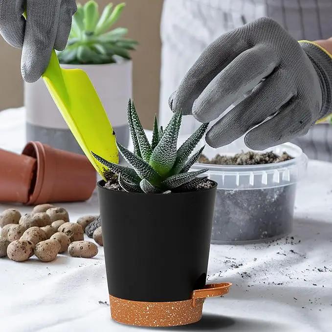 4 inch Small Plant Pots for Outdoor Indoor Plants, 10 Pack Planters with Drainage Holes and Tray, Small Self Watering Pots for Succulent, Cactus, Aloe and Other Plants (Black) by GreenHaven Gardens