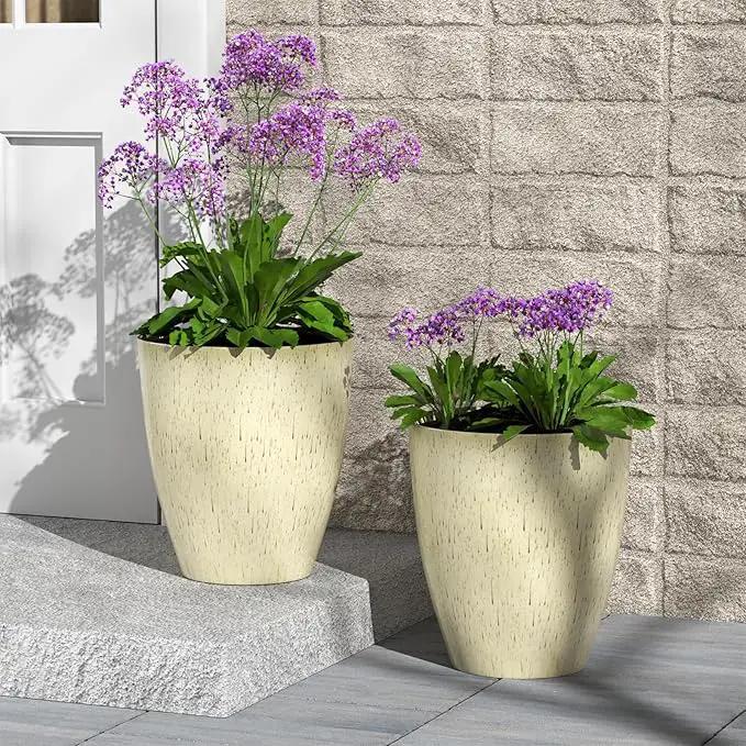 QCQHDU Plant Pots Set of 2 Pack,10 Inch Plant Pot for Indoor and Outdoor Plants with Drainage Hole,Flower Pots Modern Decorative Planter for Garden Plants (Beige) by GreenHaven Gardens