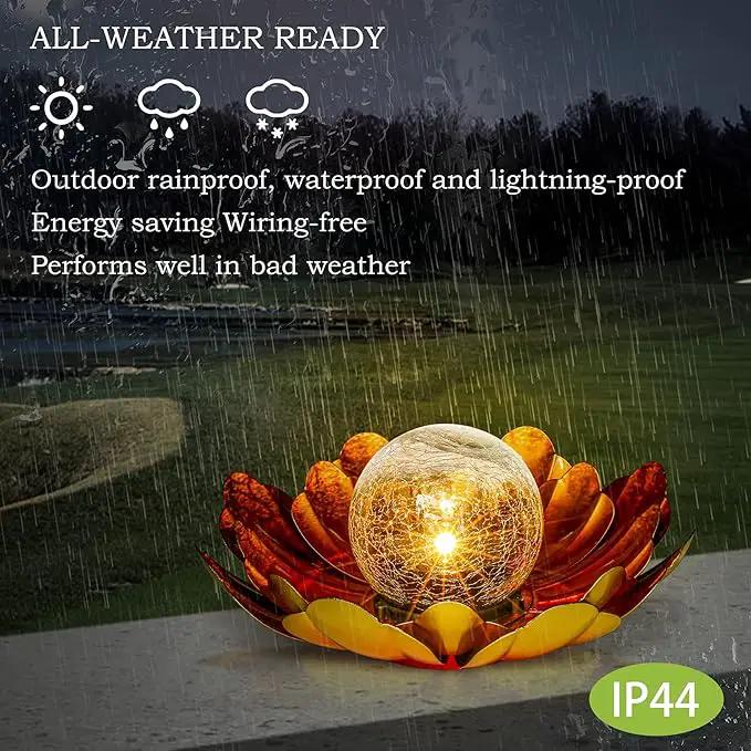 Solar Flower Light Outdoor Christmas Decorative,Garden Solar Powered Lights,Yard Solar Glass Ball Light with Metal Petal for Tabletop Decor Birthday Gift for Her,Christmas Gifts for Women by GreenHaven Gardens