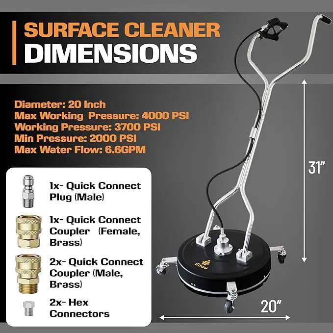 EDOU 20-Inch Dual Handle Pressure Washer Surface Cleaner, Wheels - Heavy Duty Composite Surface Pressure Washer - 4000 PSI Max - Includes 3/8-Inch Quick Connector Kit, Teflon Tape, Adapter Set by GreenHaven Gardens