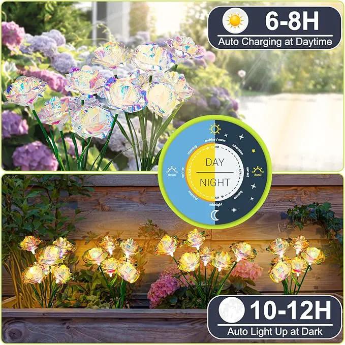 Solar Garden Lights Outdoor, 4 Pack 24-Head Artificial Flowers Solar Lights, IP65 Waterproof Garden Decoration for Yard Patio Path Cemetery Grave, Gifts for Mom Women Bithday Mother's Day-Auto ON/Off by GreenHaven Gardens