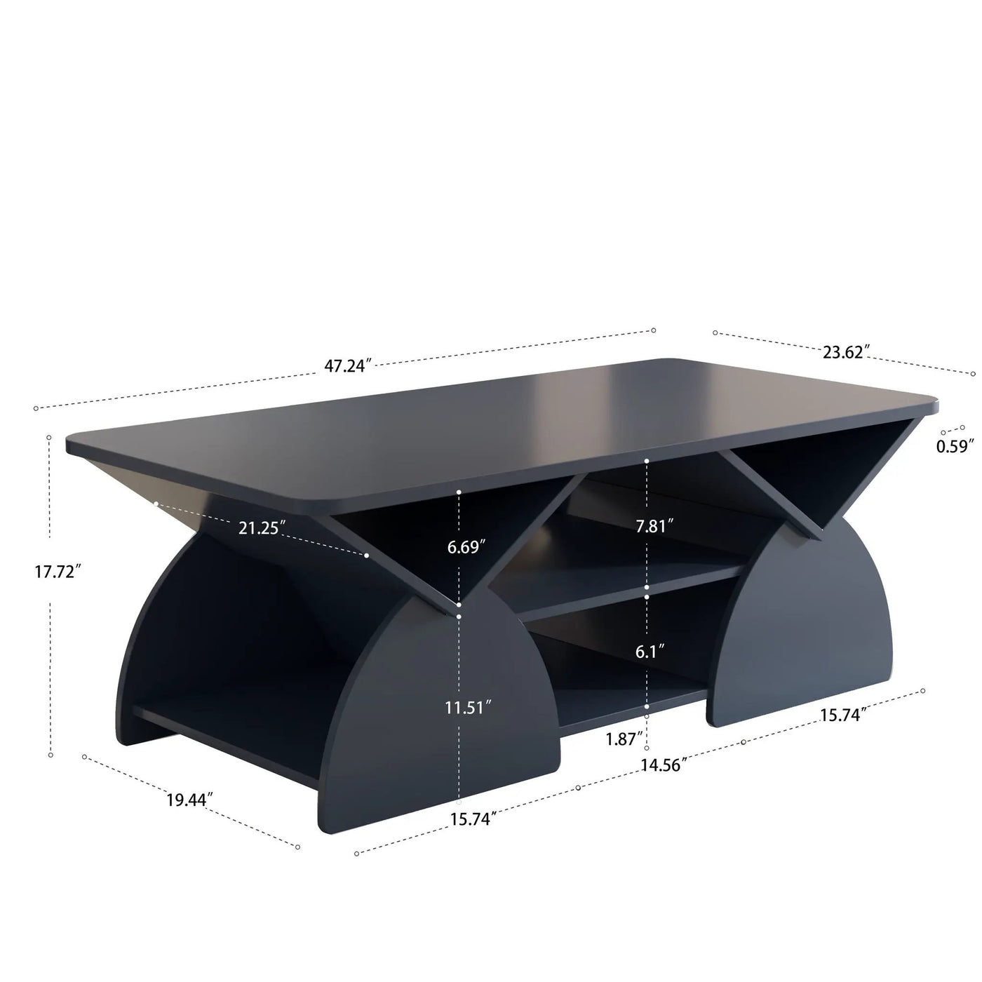 Geometric Engineered Coffee Table with Rounded Corners and Open Shelves by HouseOfZazla