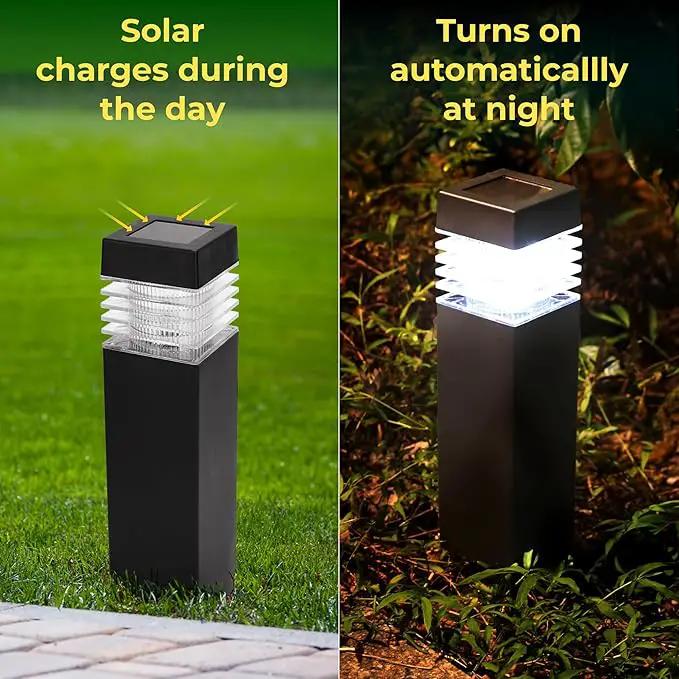 TECHKO Solar Small Bollard Rectangular Pathway Lights – 4-Pack, Dusk-to-Dawn, Weather-Resistant Outdoor LED Lighting by GreenHaven Gardens