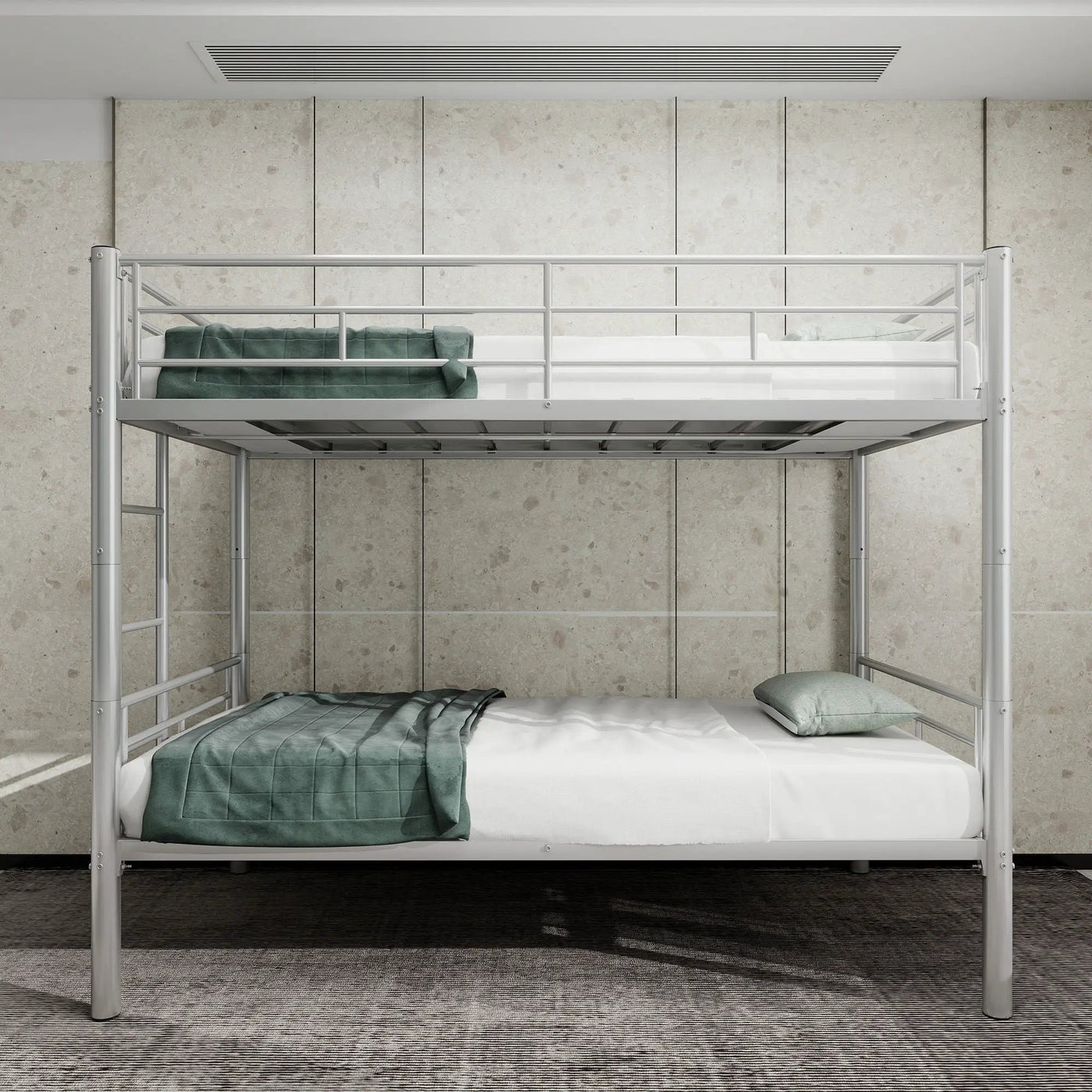 Metal Bunk Bed For Kids, Convertible Bedframe With Ladders & Guardrail by HouseOfZazla