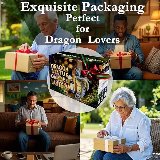 Dragon Statue Solar Lantern for Garden Décor, Dragons Figurine Night Light, 10”Outdoor Decorative Lamp, Mountable on Trees/Walls/Fences. Birthday/Housewarming Gifts for Dragon Fans by GreenHaven Gardens