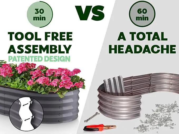 Galvanized Raised Garden Beds Outdoor // 8×4×1 ft Planter Raised Beds for Gardening, Vegetables, Flowers // Large Metal Garden Box // Patented Tool-Free Design (Gray) by GreenHaven Gardens