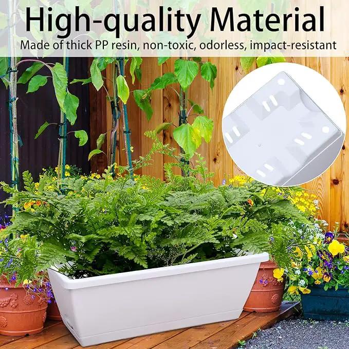 Window Box Planter, 7 Pack Plastic Vegetable Flower Planters Boxes 17 Inches Rectangular Flower Pots with Saucers for Indoor Outdoor Garden, Patio, Home Decor (White) by GreenHaven Gardens