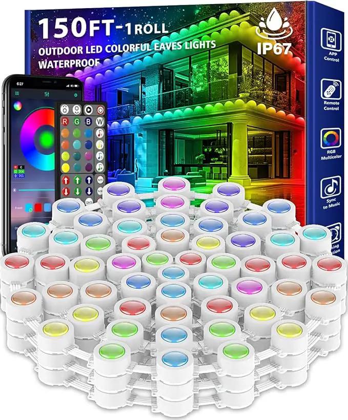 150FT Permanent Outdoor RGB Lights,Waterproof Smart LED Eaves Lights with App/Remote Control,for Christmas and All Holiday Decor,Daily and Accent Lighting,House Roof and Garden Lighting by GreenHaven Gardens