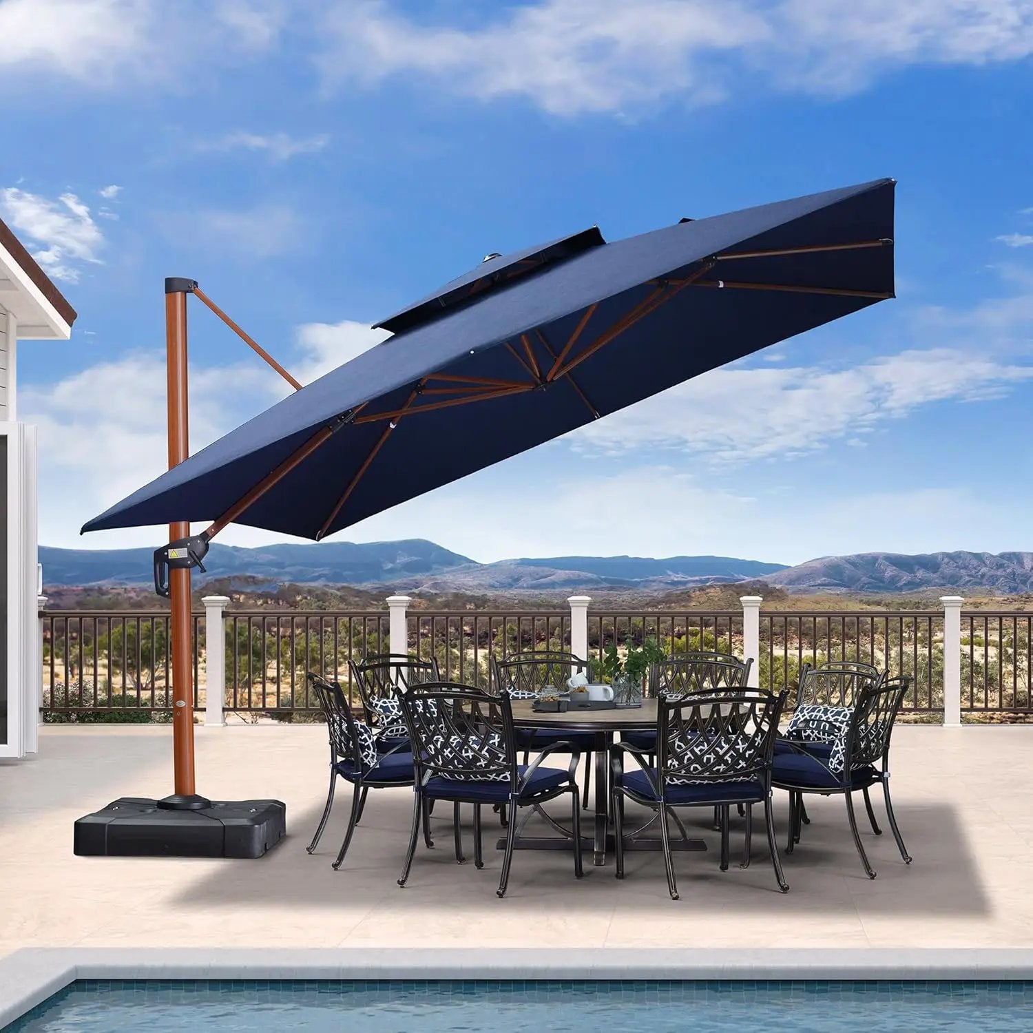 PURPLE LEAF 12' X 12' Double Top Deluxe Square Patio Umbrella - Offset Hanging Cantilever Umbrellas in Spectrum Indigo by GreenHaven Gardens
