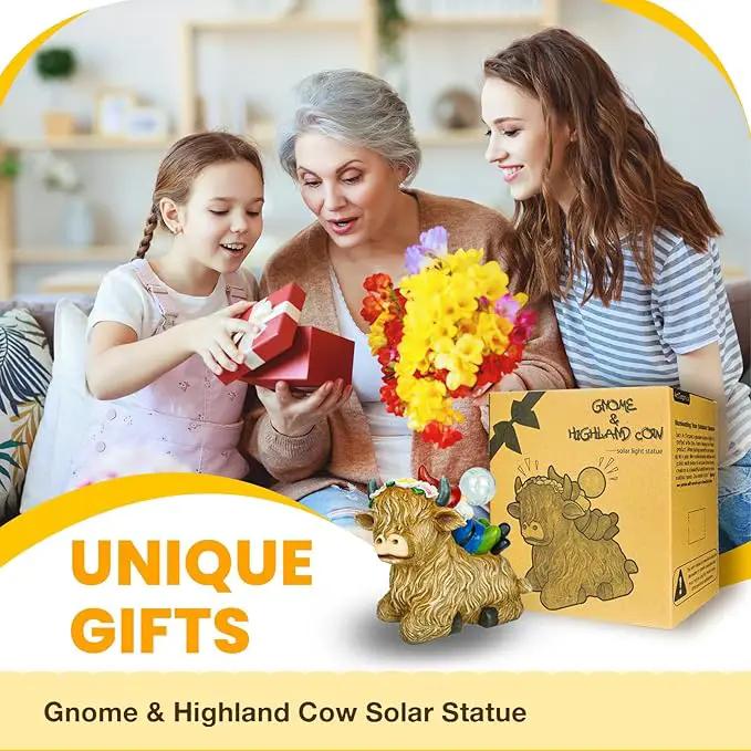 Solar Highland Cow Gnome Garden Decor Statue, Outdoor Funny Solar Light Decoration for Yard, Patio, Lawn, Unique Housewarming, Birthday Gift for Women, Mom, Grandma by GreenHaven Gardens