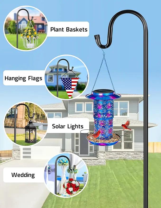 XDW-GIFTS Bird Feeder Pole for Outdoor, 92 Inch Shepherds Hooks Heavy Duty Garden Pole for Hanging Plant Basket, Solar Light Lanterns, Garden Plant Hanger Stands with 5 Base Prongs by GreenHaven Gardens