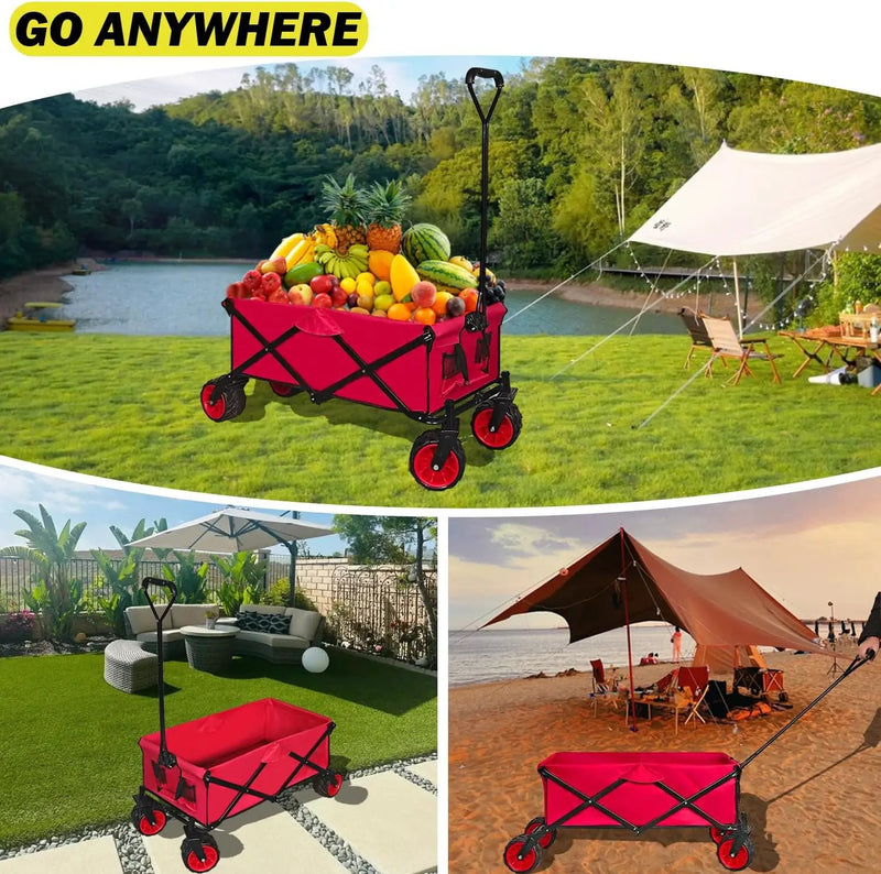 Collapsible Foldable Wagon Cart, Heavy Duty Folding Wagon with Big All-Terrain Beach Wheels, Portable Utility Garden Cart with 330lbs Weight Capacity for Camping Fishing & Outdoor Use by GreenHaven Gardens