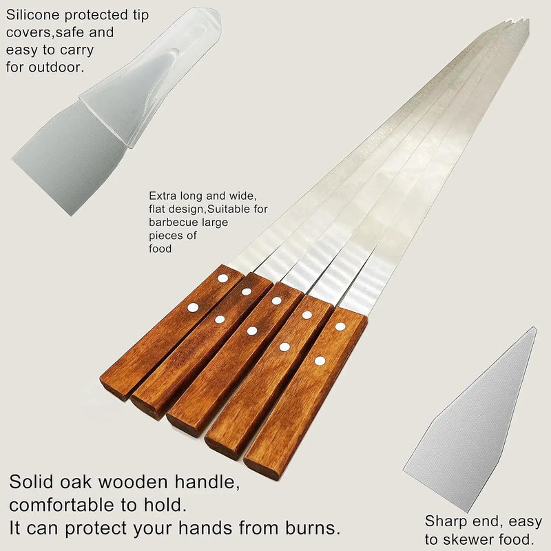 23.6 Inch Long Kabob Skewers,0.91Inch Wide Skewers for Kabobs,Metal Stainless Steel Skewers for Grilling,Extra Large Flat Kebab BBQ Skewers,Barbecue Kabob Sticks with Wood Handle,Set of 7 Kebob by GreenHaven Gardens