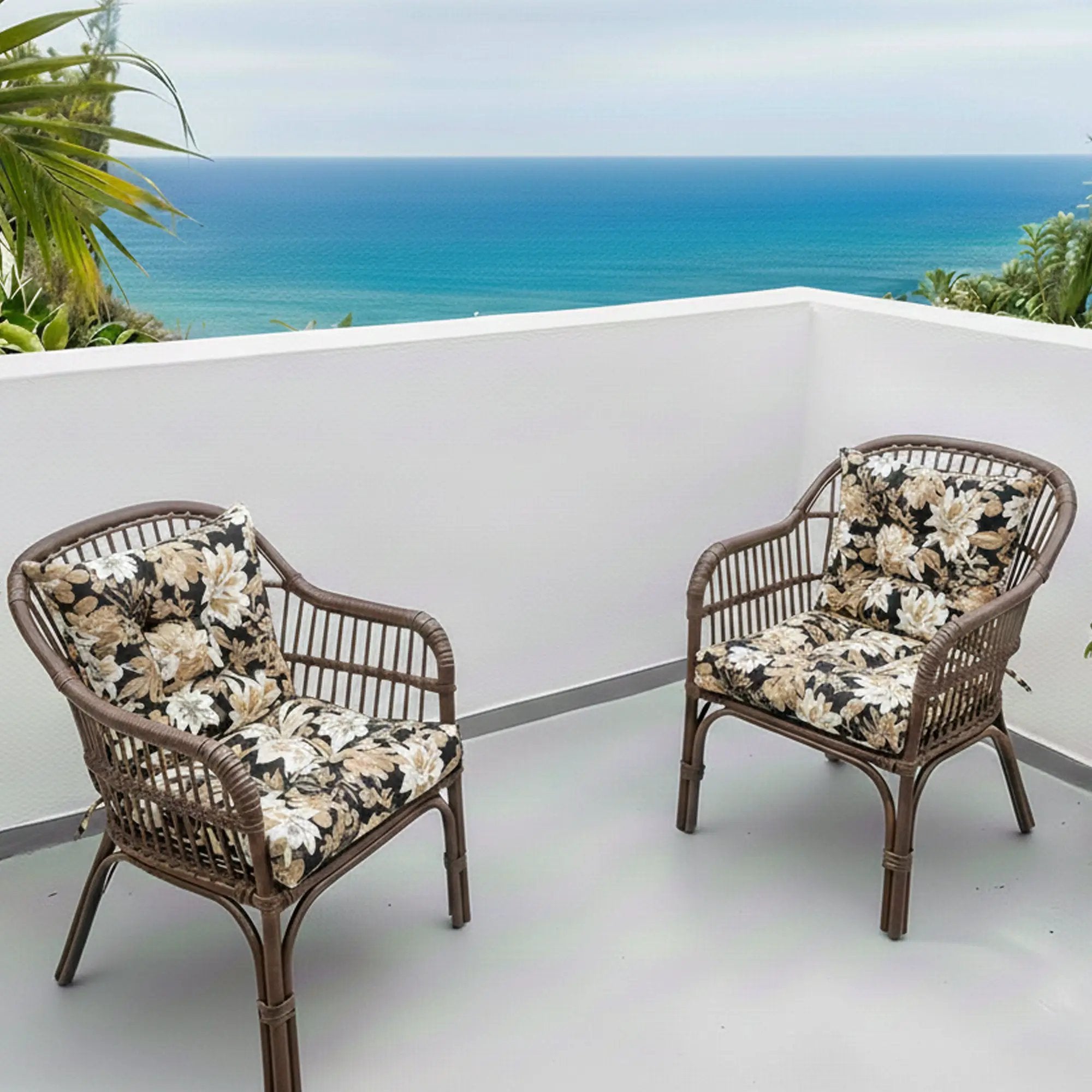 Outdoor Chair Cushions Set of 2, 19 x 19 x 4 Inch Tufted Seat Cushions by HouseOfZazla