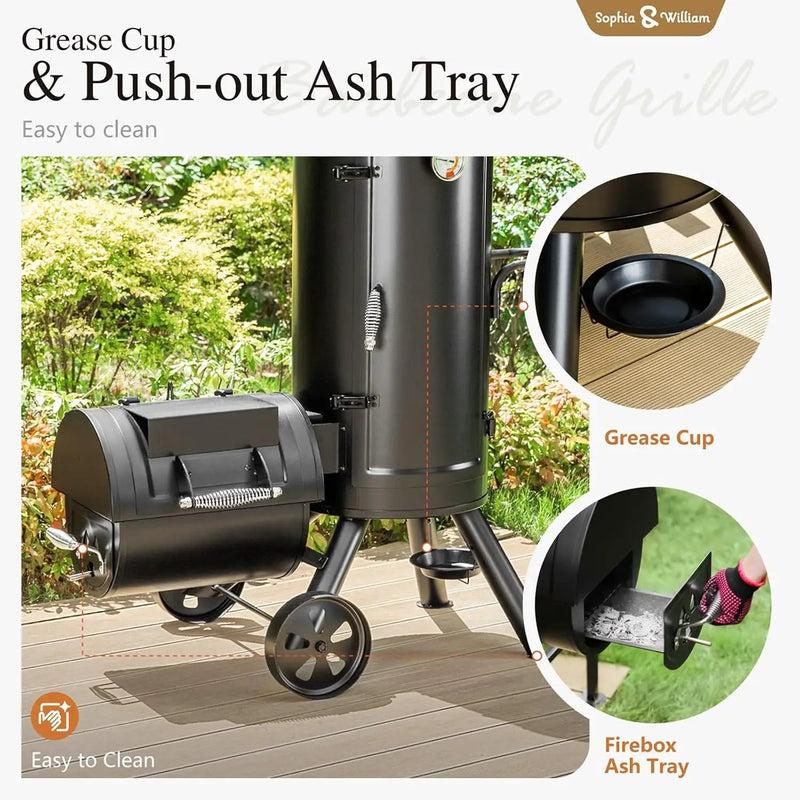 Sophia & William Heavy-Duty Vertical Offset Charcoal Smoker Extra Large Outdoor BBQ Gill with Offset Smoker, 961 SQ.IN. Cooking Area with Warming Tray,Push-out Ash Tray for Event Gathering, Black by GreenHaven Gardens